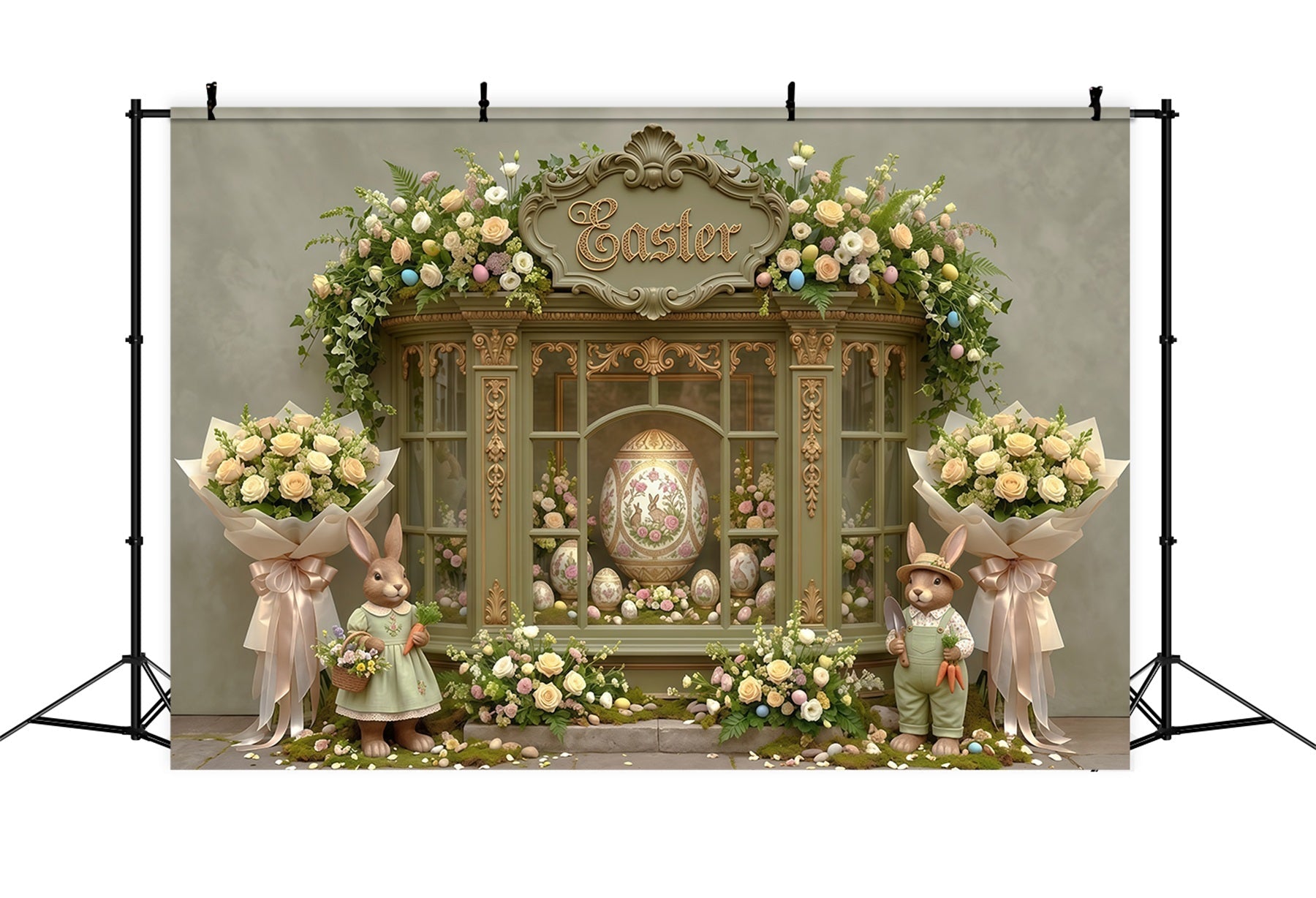 Oster-Frühlingsblumenkranz-Hintergrund, verzierter Eierblumenfenster, Oster-Themenhintergrund CSH63-31