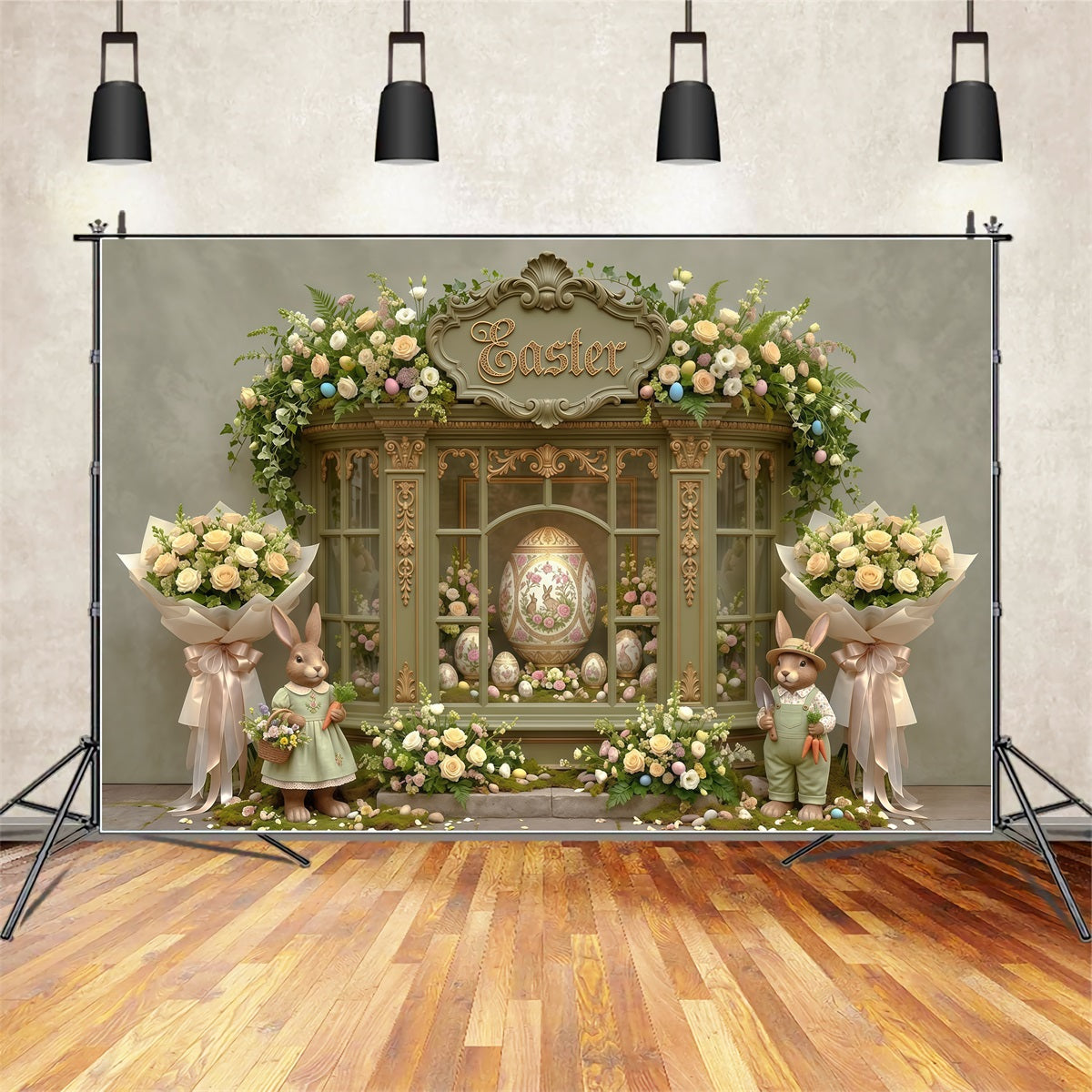 Oster-Frühlingsblumenkranz-Hintergrund, verzierter Eierblumenfenster, Oster-Themenhintergrund CSH63-31
