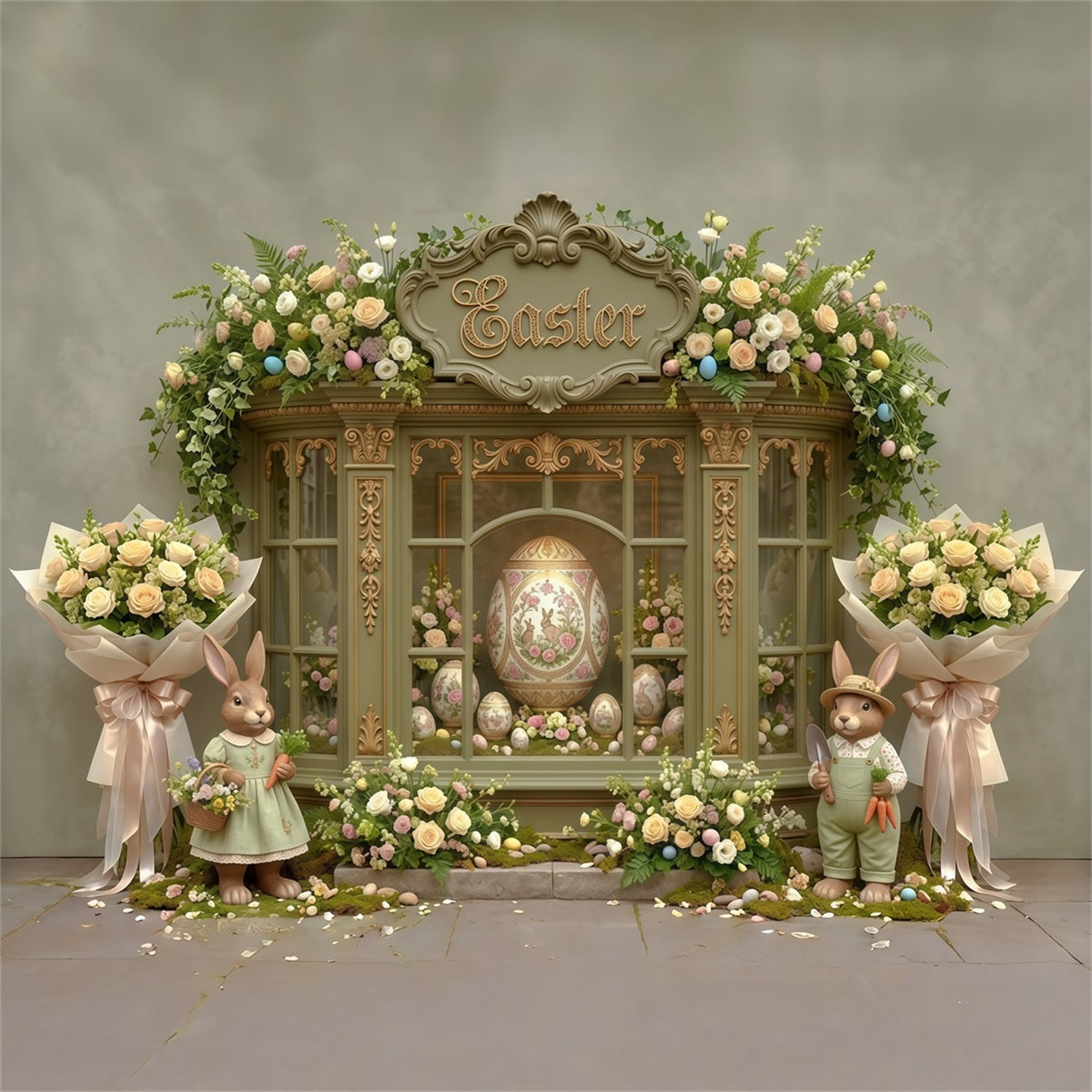 Oster-Frühlingsblumenkranz-Hintergrund, verzierter Eierblumenfenster, Oster-Themenhintergrund CSH63-31