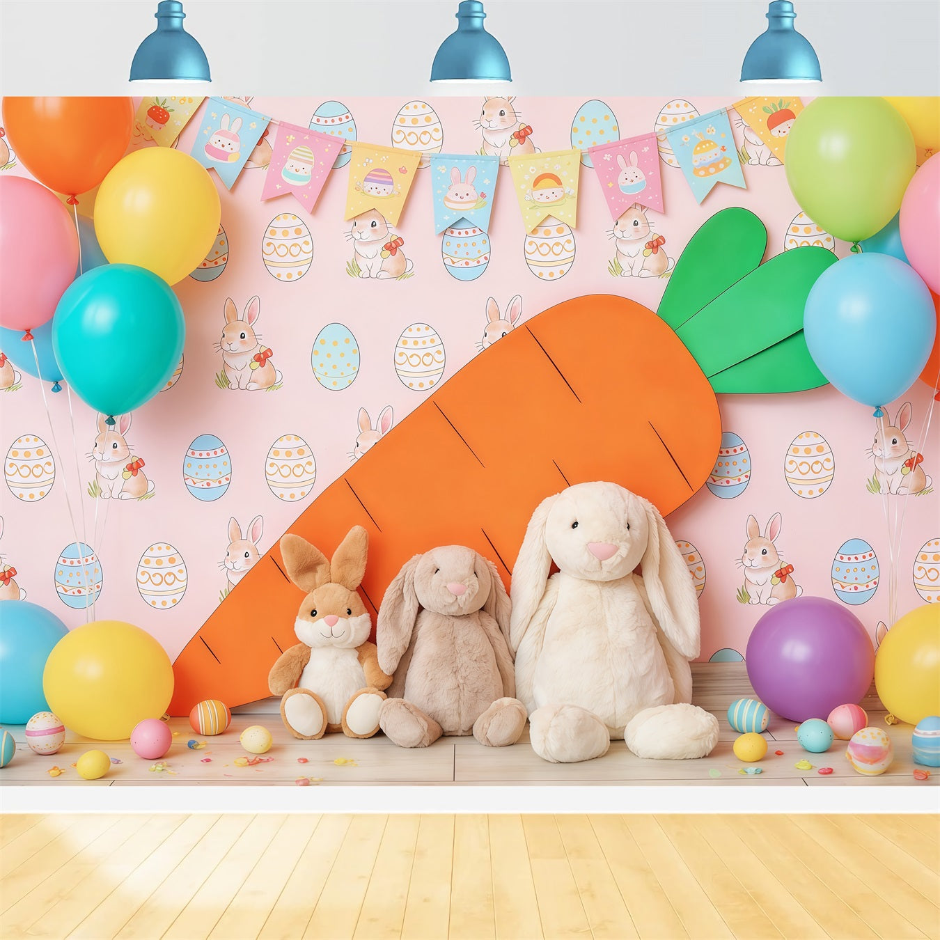 Ostern Niedlicher Hintergrund Bunte Ballons Karottenhase Ostern-Themenhintergrund CSH63-42