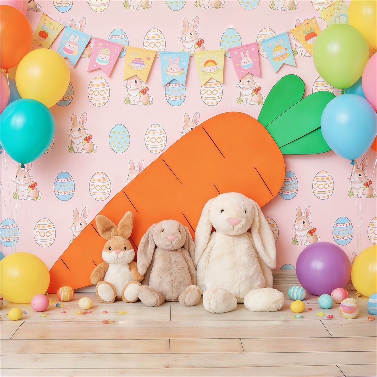 Ostern Niedlicher Hintergrund Bunte Ballons Karottenhase Ostern-Themenhintergrund CSH63-42