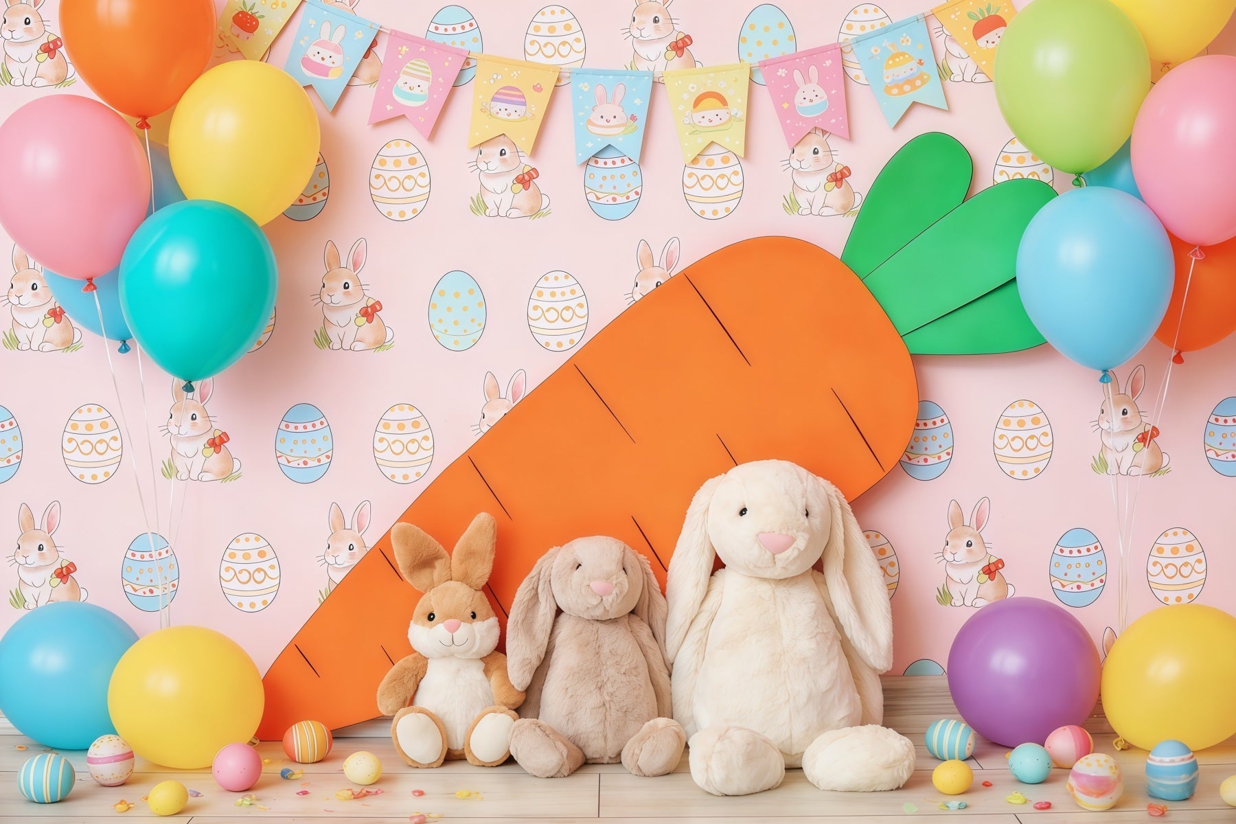 Ostern Niedlicher Hintergrund Bunte Ballons Karottenhase Ostern-Themenhintergrund CSH63-42