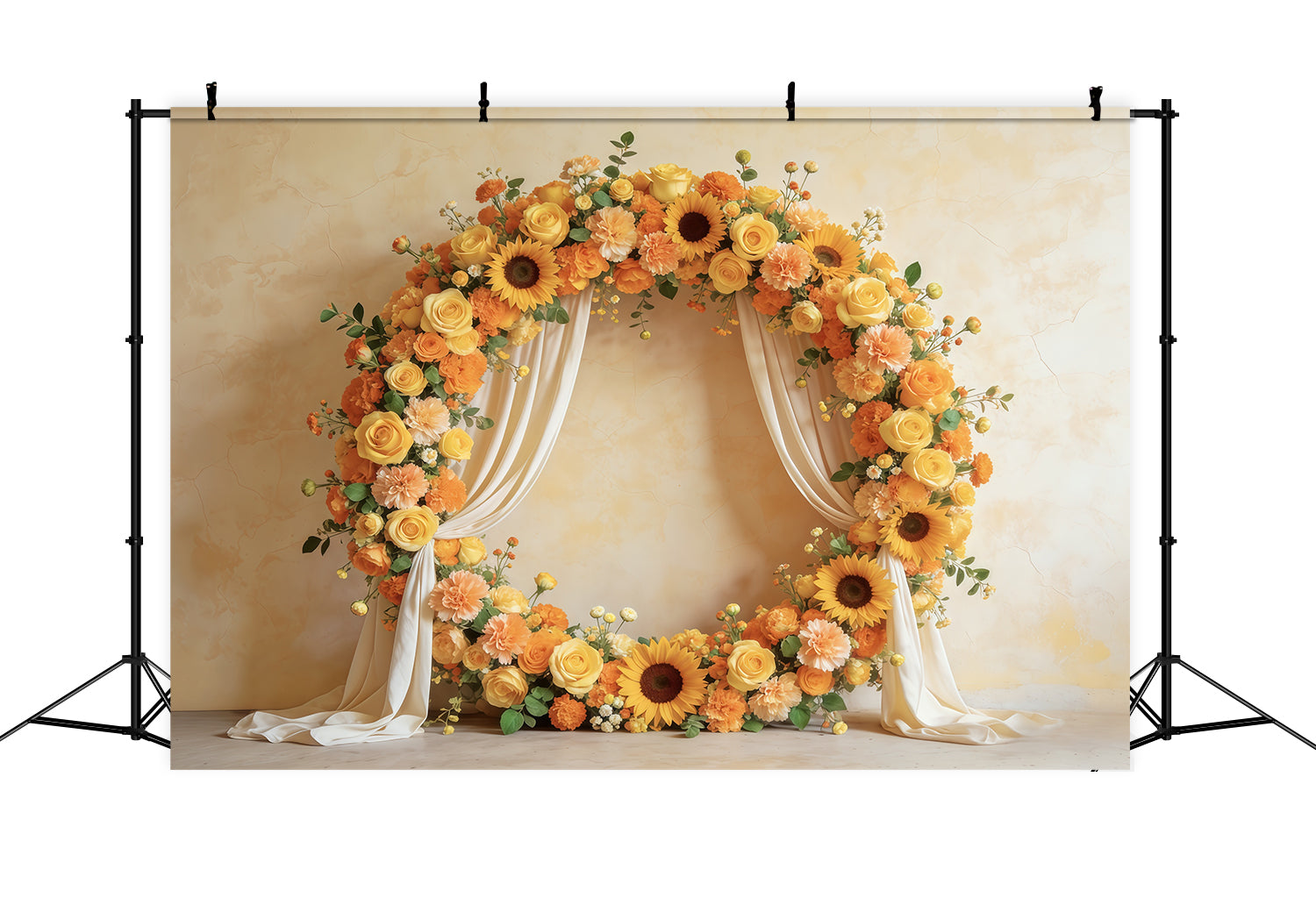 Blumenkranz-Hintergrund zum Muttertag, Sonnenblumen-Rosen-Kreisrahmen, Muttertags-Hintergrund CSH63-57