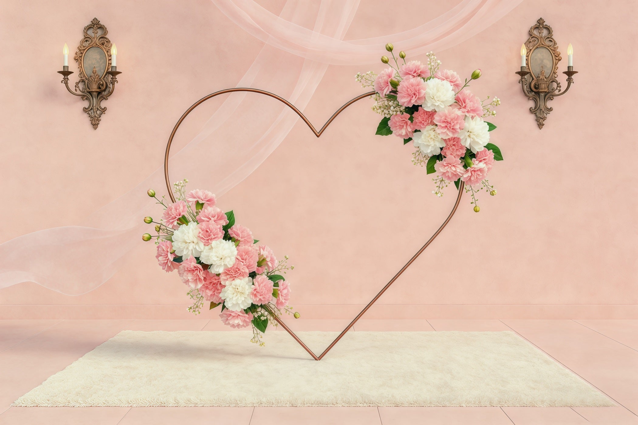 Blumenkranz-Hintergrund zum Muttertag, rosafarbener Herzblumenrahmen, Muttertags-Hintergrund CSH63-59