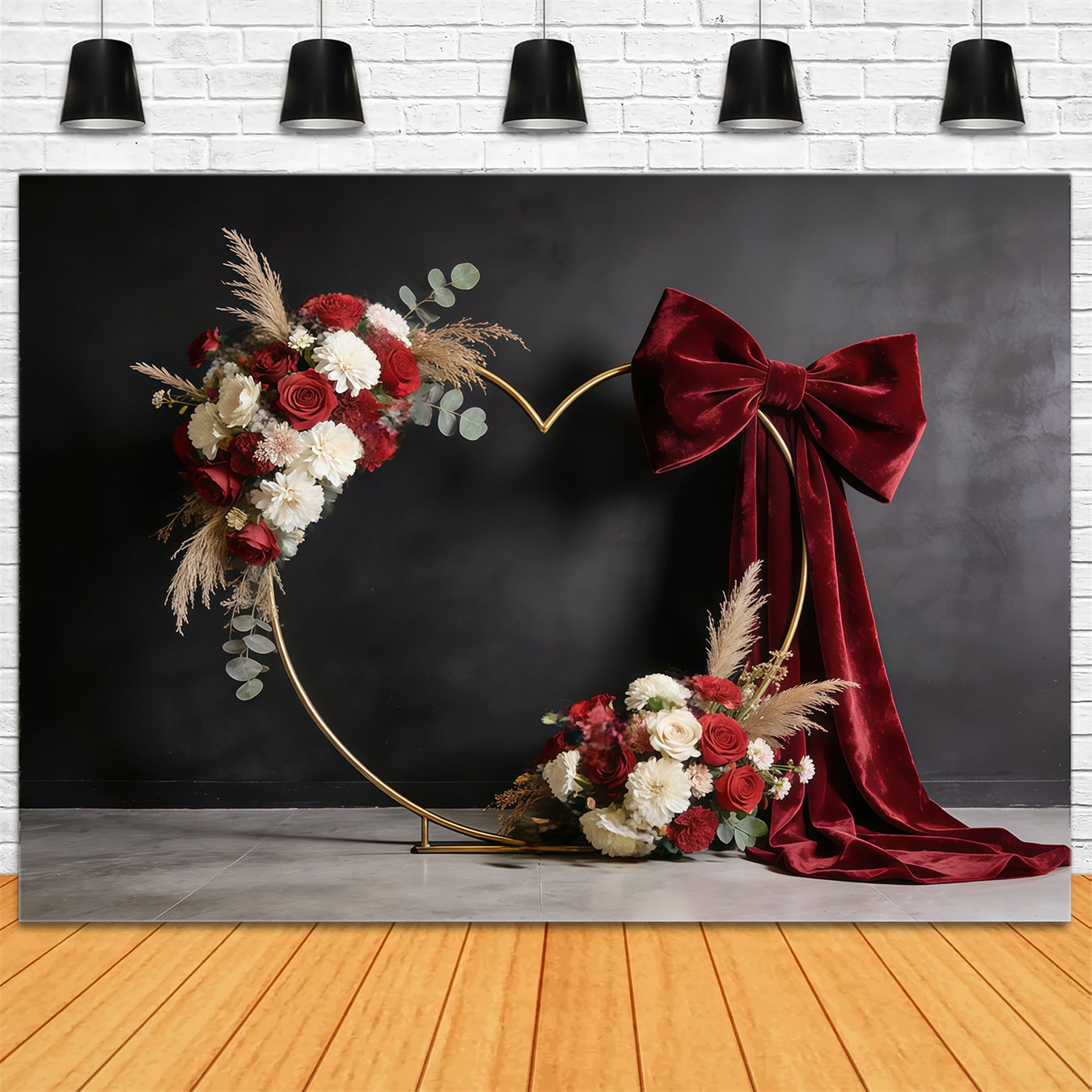 Blumenkranz-Hintergrund zum Muttertag, burgunderroter Samt, Herzblüte, Muttertags-Hintergrund CSH63-60