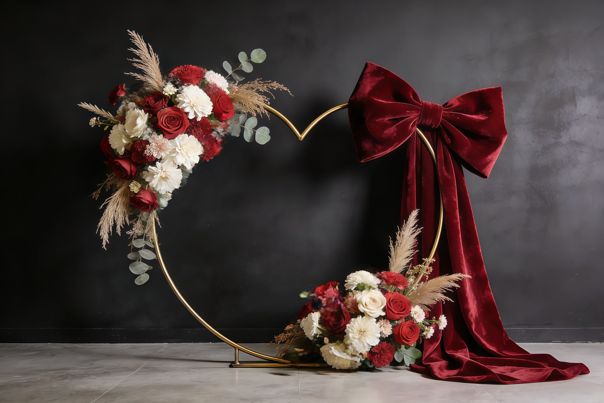 Blumenkranz-Hintergrund zum Muttertag, burgunderroter Samt, Herzblüte, Muttertags-Hintergrund CSH63-60