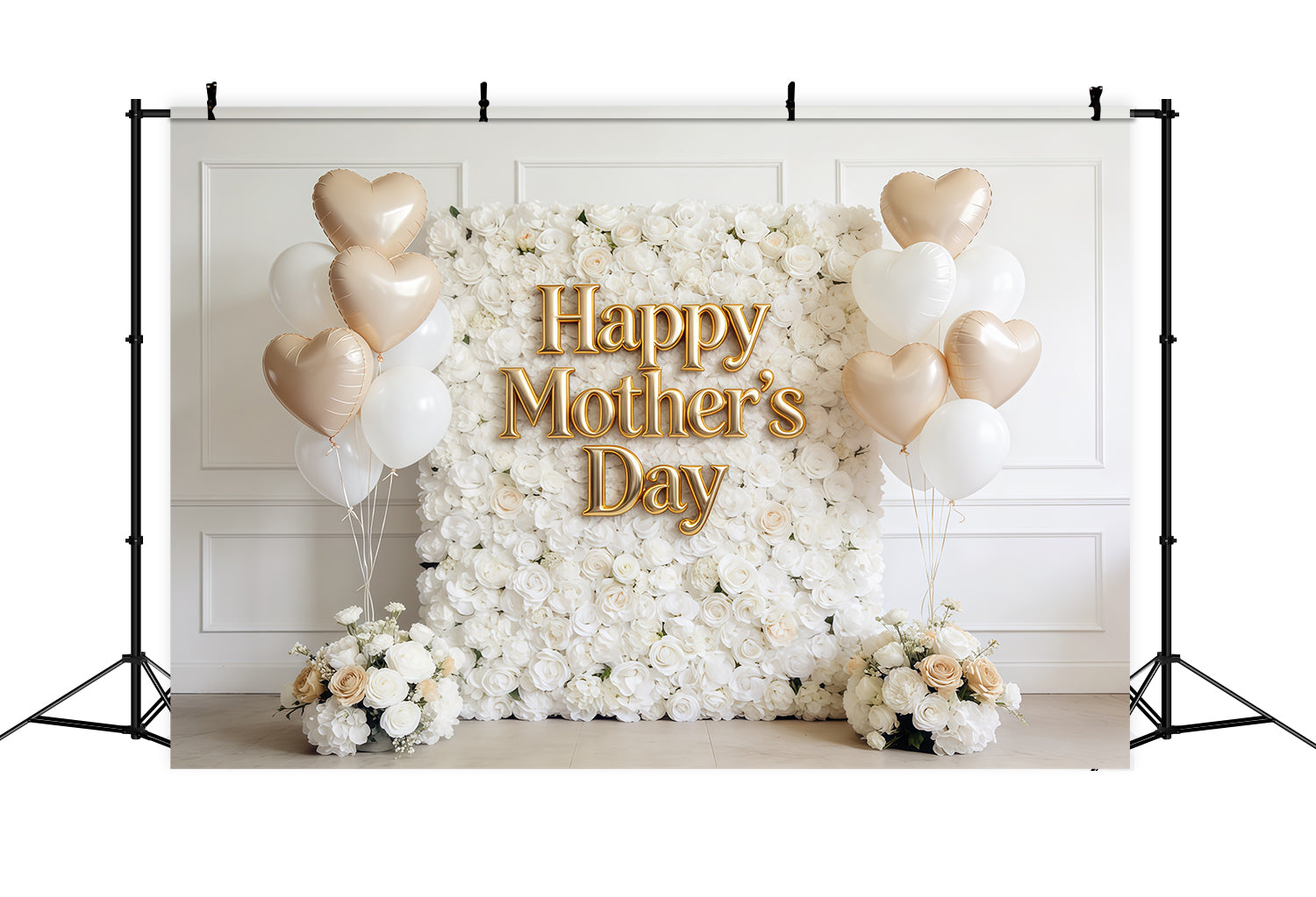 Mutter's Day Lettering Backdrop White Rose Balloon Wall Mother's Day Photo Backdrop CSH63-62