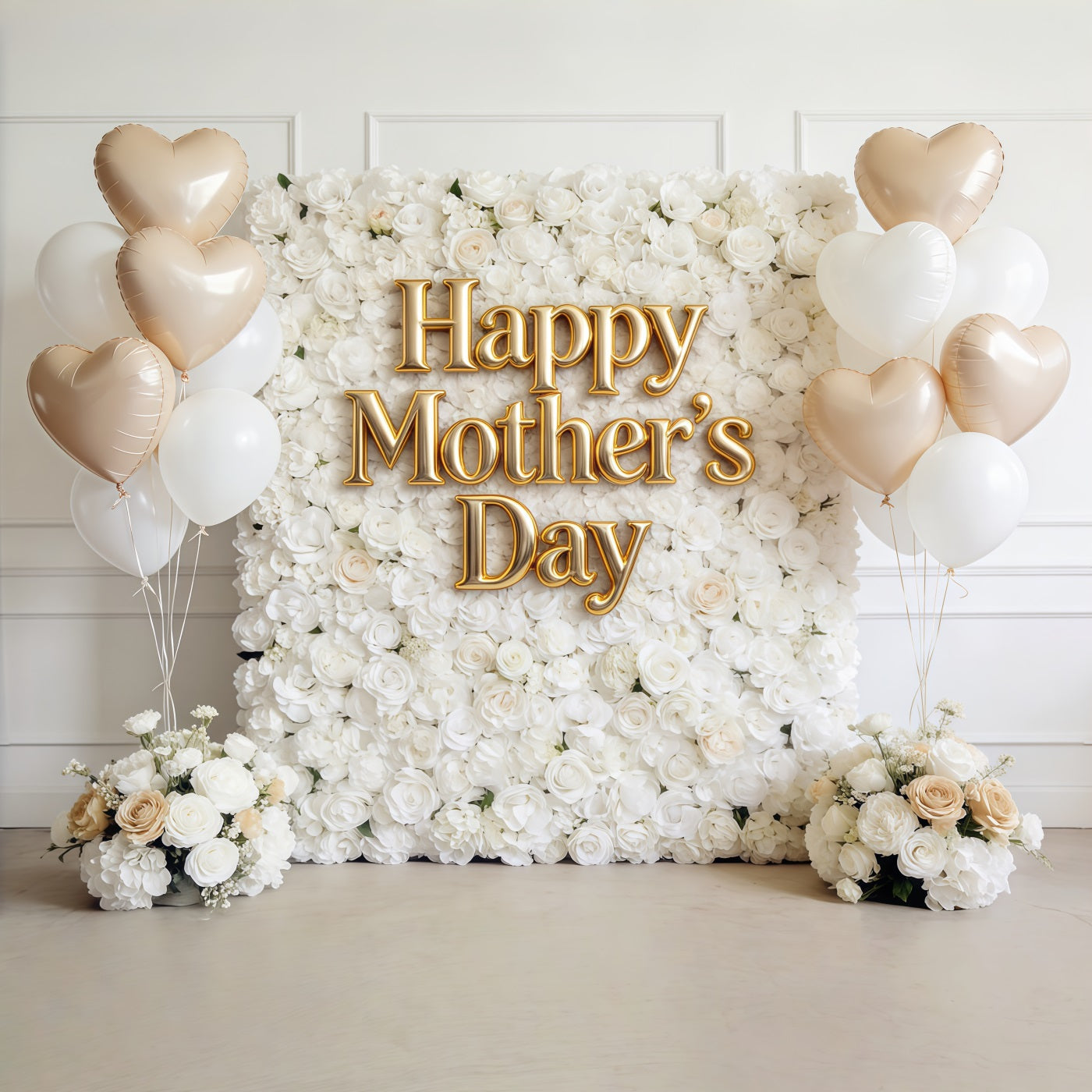 Mutter's Day Lettering Backdrop White Rose Balloon Wall Mother's Day Photo Backdrop CSH63-62