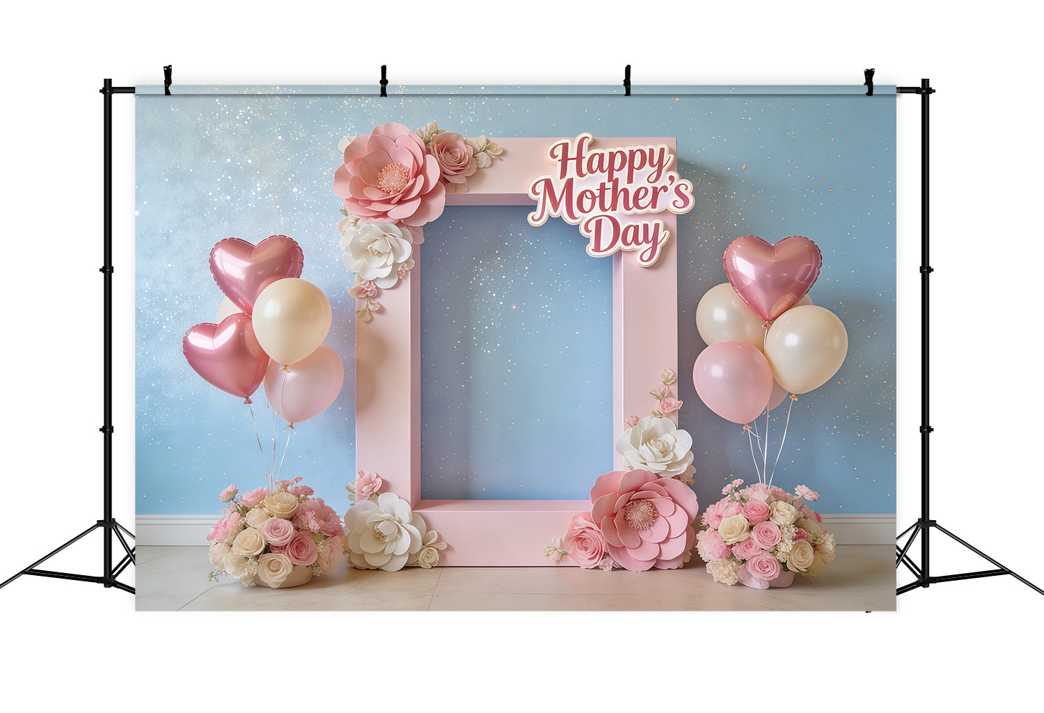 Mutter's Day Lettering Backdrop Pink Floral Balloon Frame Mother's Day Photo Backdrop CSH63-63