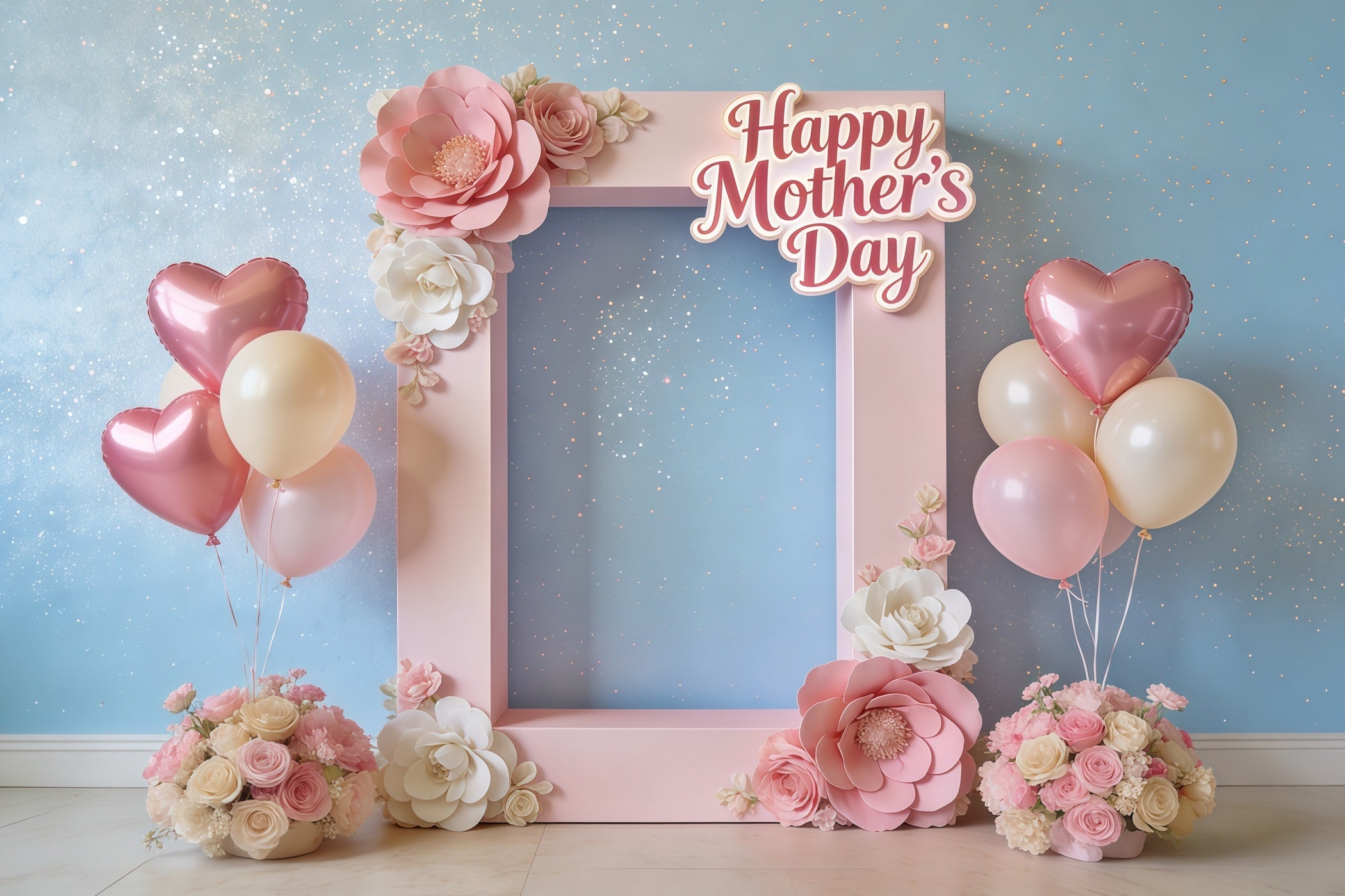 Mutter's Day Lettering Backdrop Pink Floral Balloon Frame Mother's Day Photo Backdrop CSH63-63