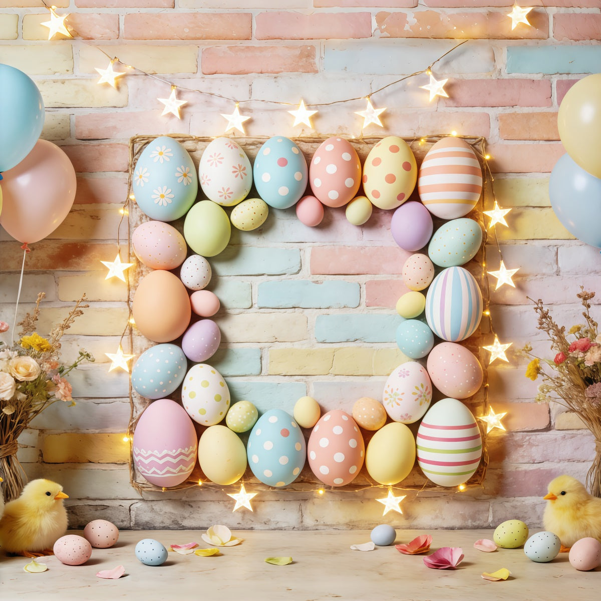 Oster-Pastellballons-Hintergrund Eierrahmen Sternlichter Küken Oster-Bildhintergründe CSH63-9