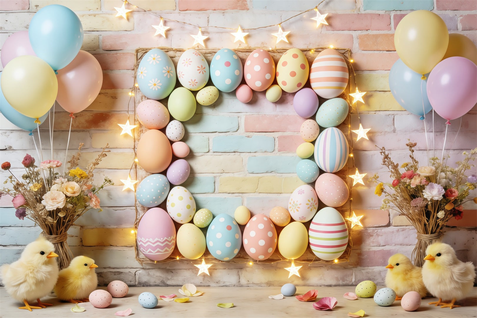Oster-Pastellballons-Hintergrund Eierrahmen Sternlichter Küken Oster-Bildhintergründe CSH63-9