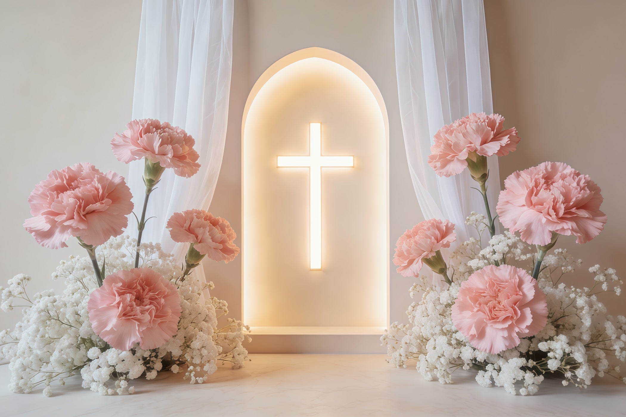 Hintergrundkulisse zum Muttertag für die Kirche: Leuchtender Nelkenkreuzbogen CSH63-93