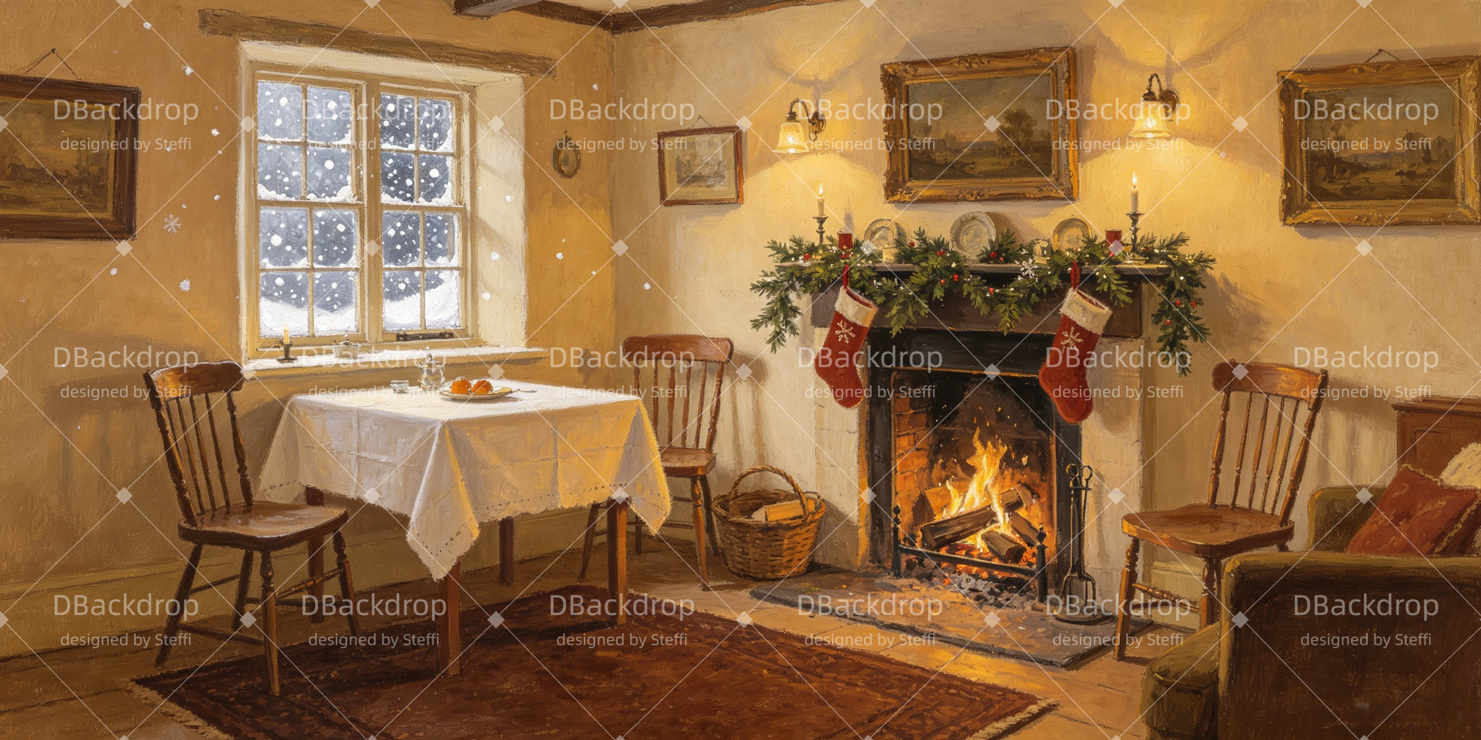 Bühnenhintergrund Weihnachtliches Cottage für Schultheater CSH66-T68