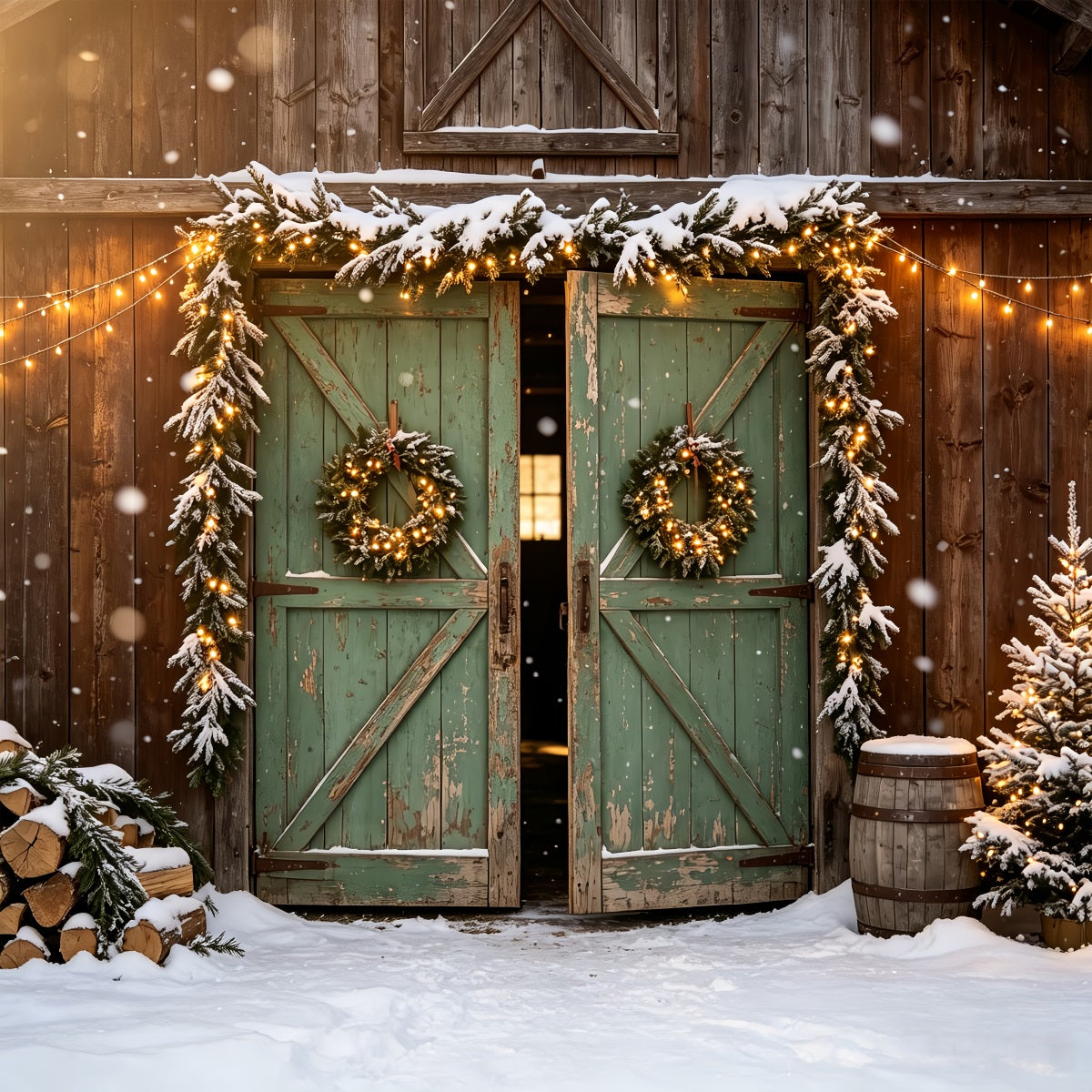 Rustikale Weihnachtskulissen Holzscheunentür-Dekoration Weihnachts-Fotohintergründe CSH68-100