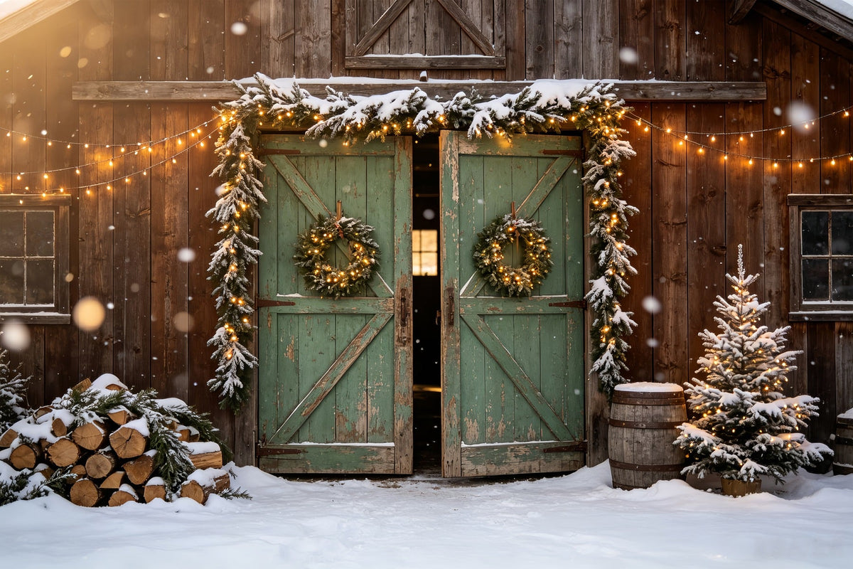 Rustikale Weihnachtskulissen Holzscheunentür-Dekoration Weihnachts-Fotohintergründe CSH68-100
