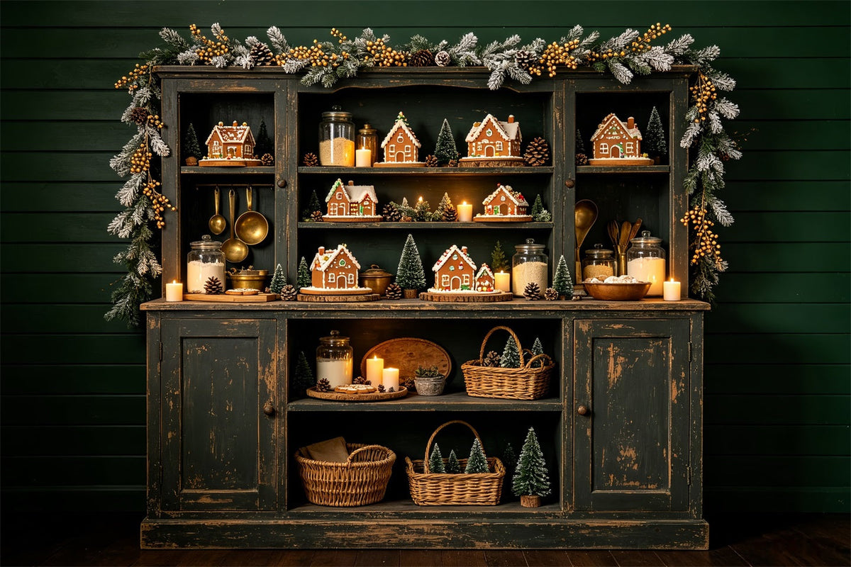 Weihnachtsküchen-Hintergrund Lebkuchen-Regaldorf Weihnachts-Fotografie-Hintergrund CSH68-57