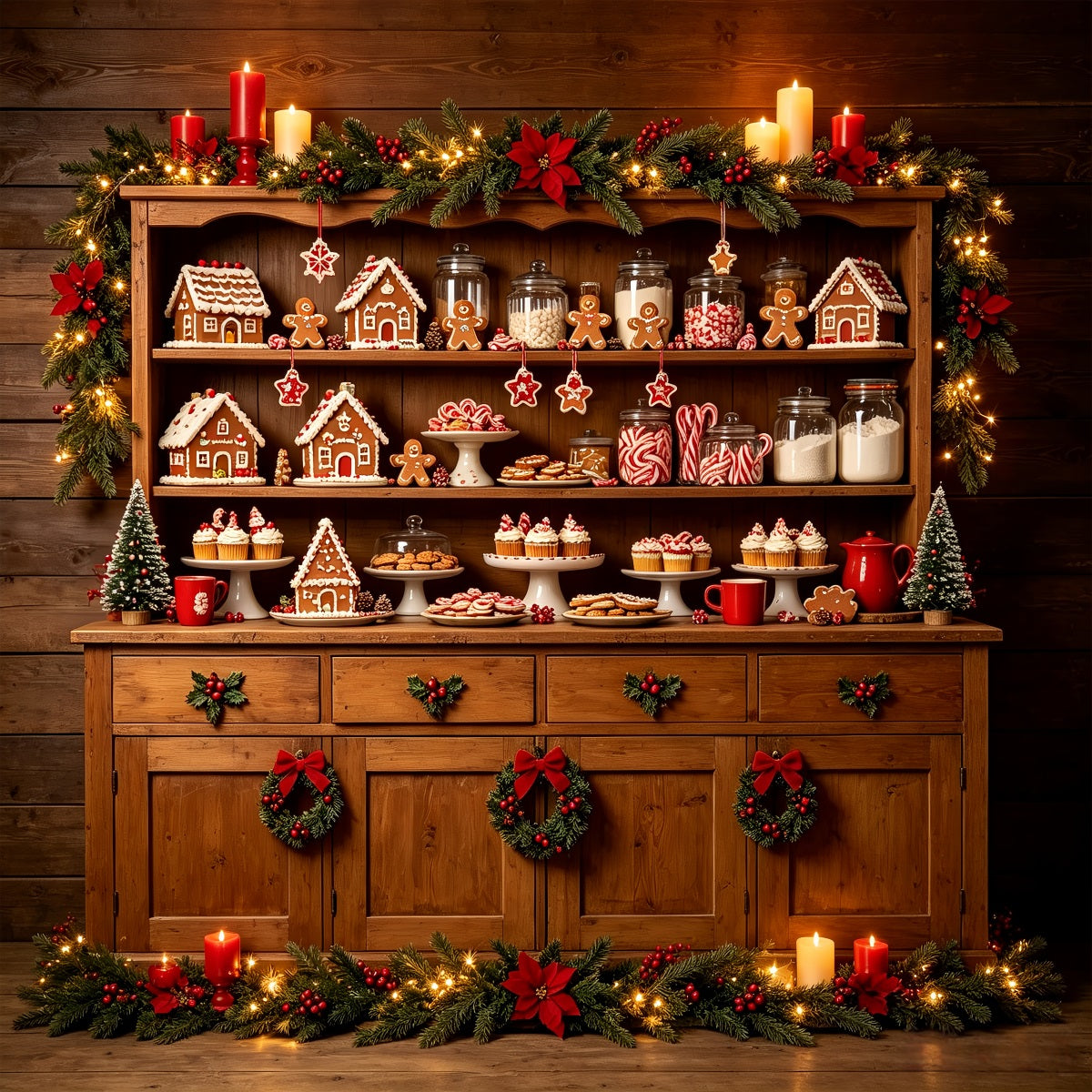 Weihnachtsbäckerei-Hintergrund Lebkuchen-Süßigkeitenschrank Weihnachts-Fotografie-Hintergründe CSH68-59