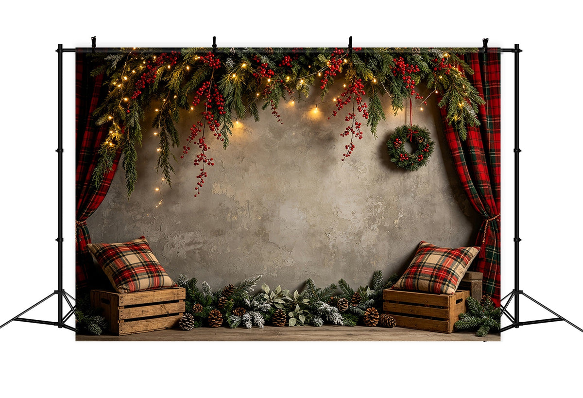 Weihnachtswand-Hintergrund Rustikale Wand Mit Karogirlande Weihnachtsfotohintergrund CSH68-60
