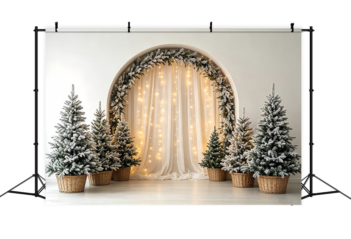Boho-Weihnachtskulisse Bereifte Kiefernbögen Weihnachtshintergrund Für Fotografie CSH68-66