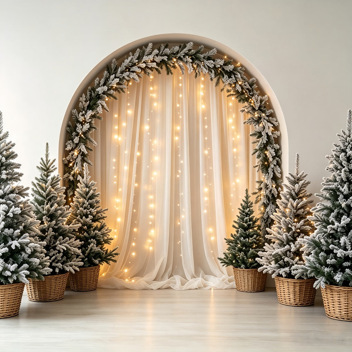 Boho-Weihnachtskulisse Bereifte Kiefernbögen Weihnachtshintergrund Für Fotografie CSH68-66