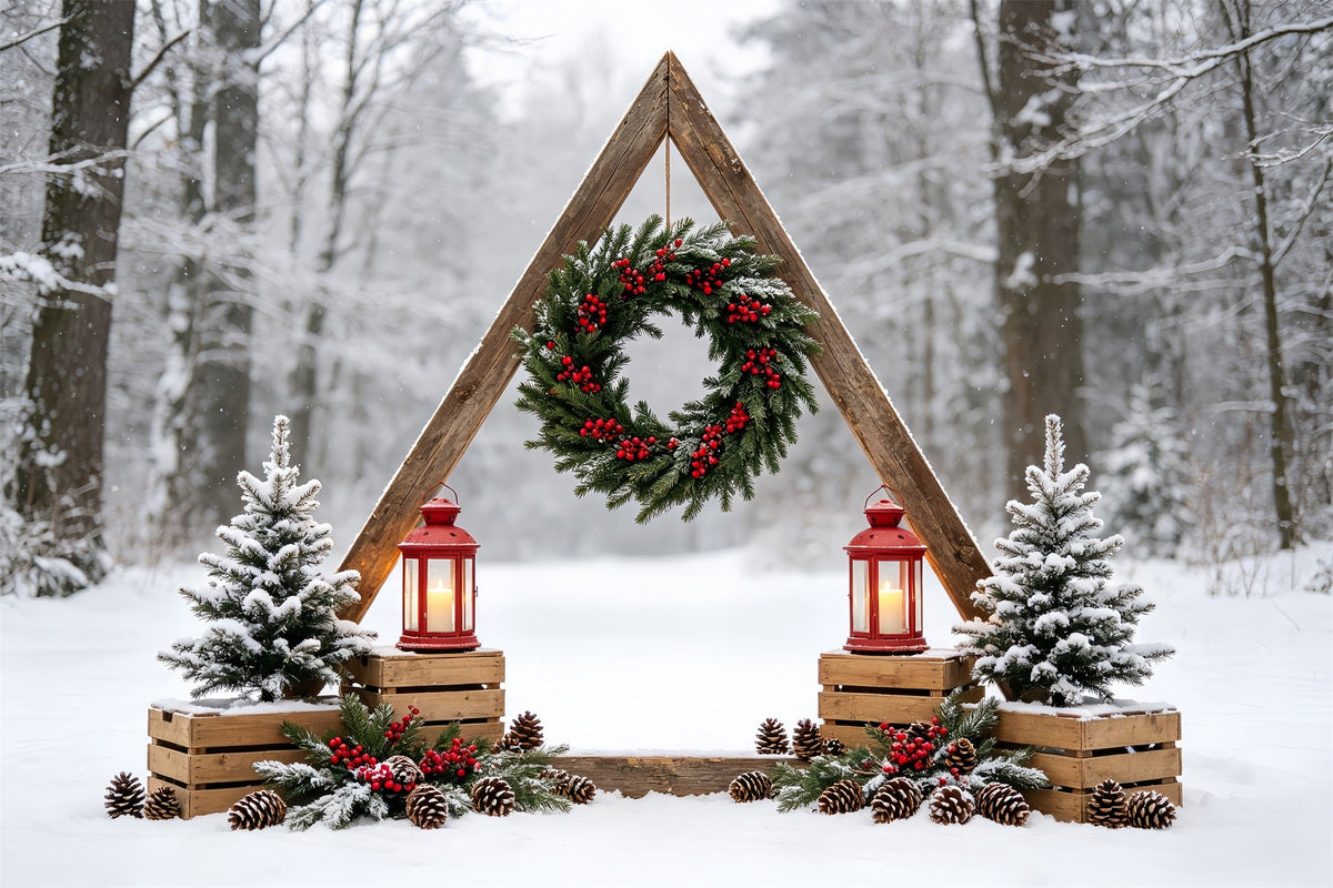Weihnachtswald-Kulisse Rustikaler Waldbogenkranz Studio-Weihnachtskulissen CSH68-78