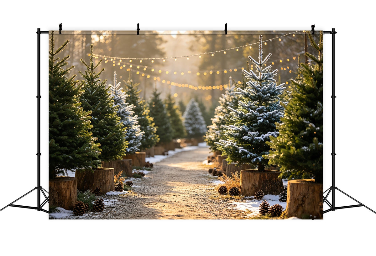Weihnachtsbaum-Hintergrund Schneebedeckte Kiefernwege Weihnachtshintergrund Aus Musselin CSH68-85
