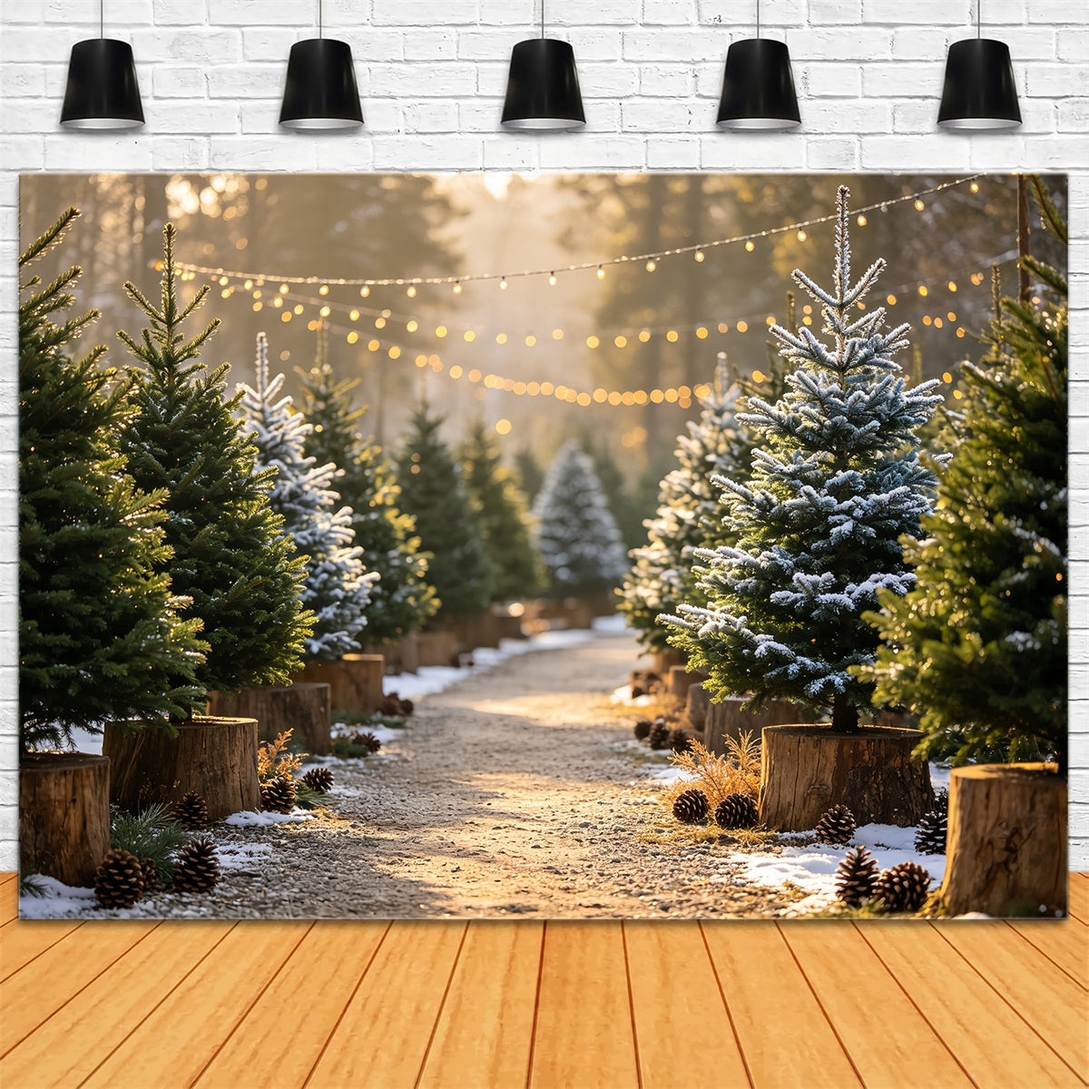 Weihnachtsbaum-Hintergrund Schneebedeckte Kiefernwege Weihnachtshintergrund Aus Musselin CSH68-85