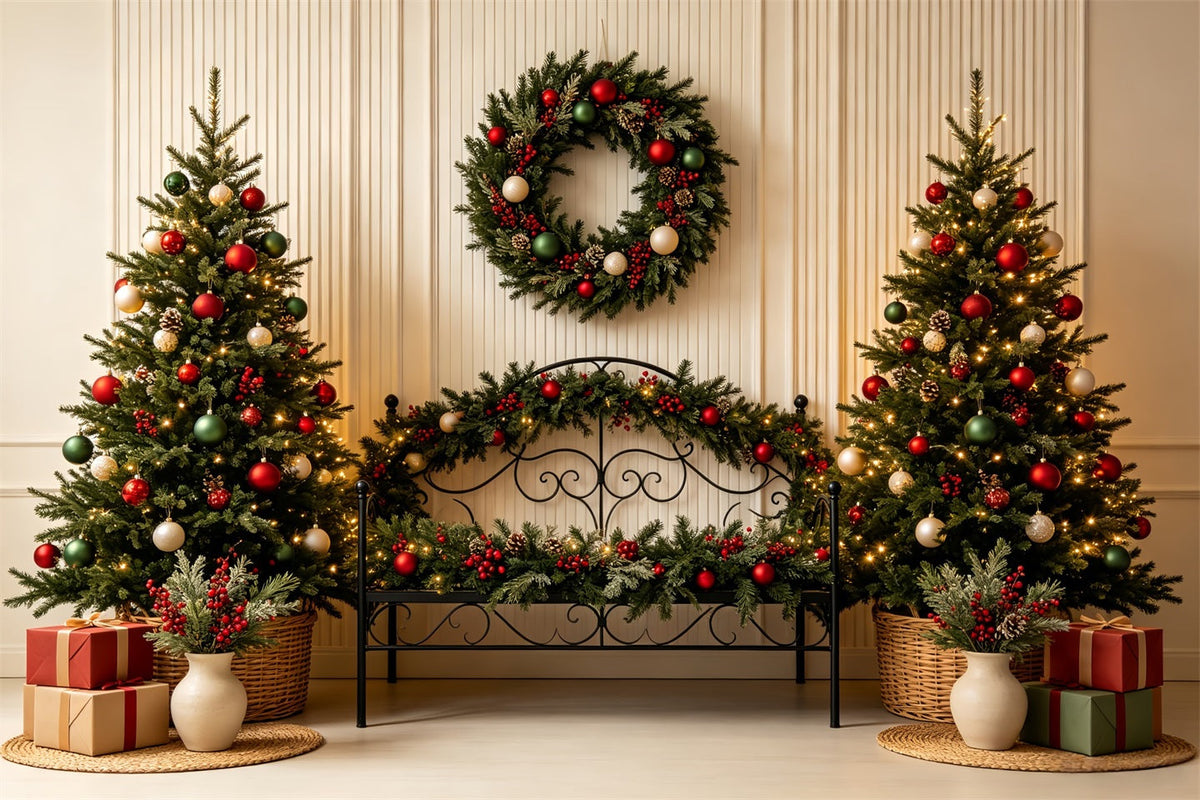 Weihnachtskopfteil-Hintergrund Klassische Grüne Bettdekoration Musselin-Hintergrund Weihnachten CSH68-86