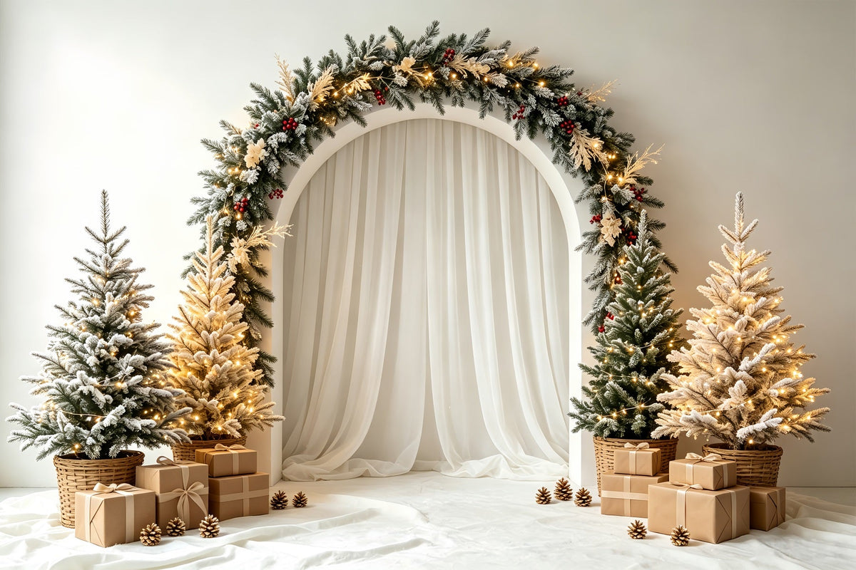 Weihnachtskranz-Hintergrund Milchglasbogen-Vorhang-Set Weihnachtsfotohintergrund CSH68-91
