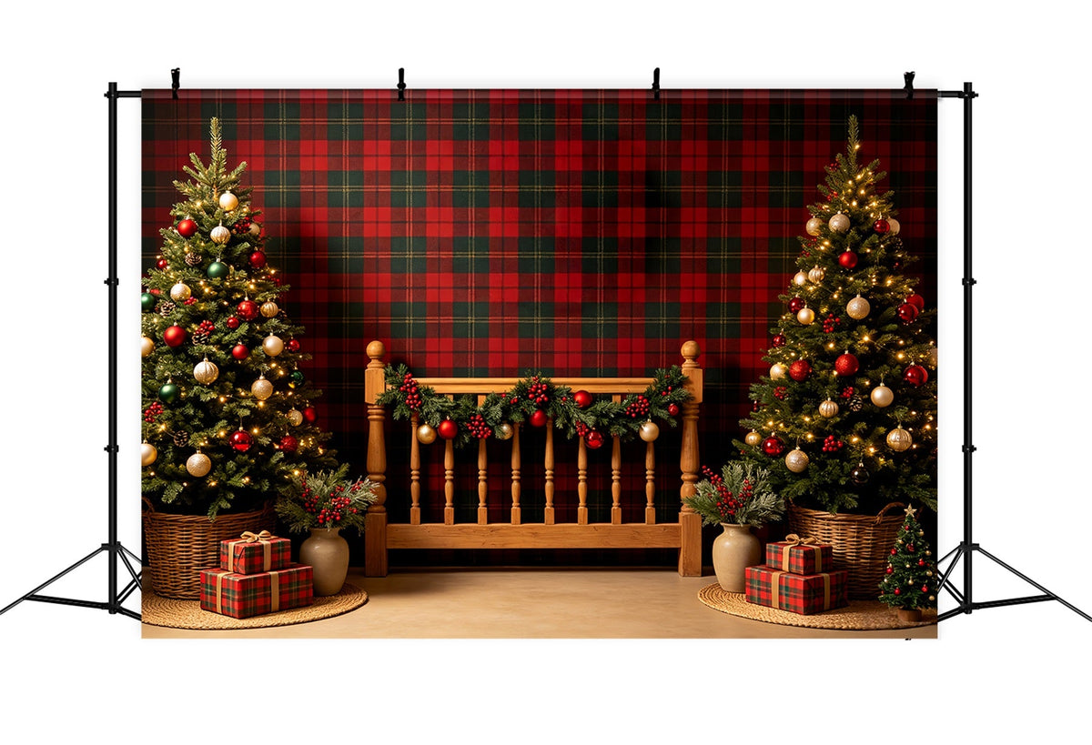 Weihnachtskopfteil-Hintergrund Weihnachtsdeko Im Karomuster Fürs Schlafzimmer Weihnachts-Fotohintergründe CSH68-92