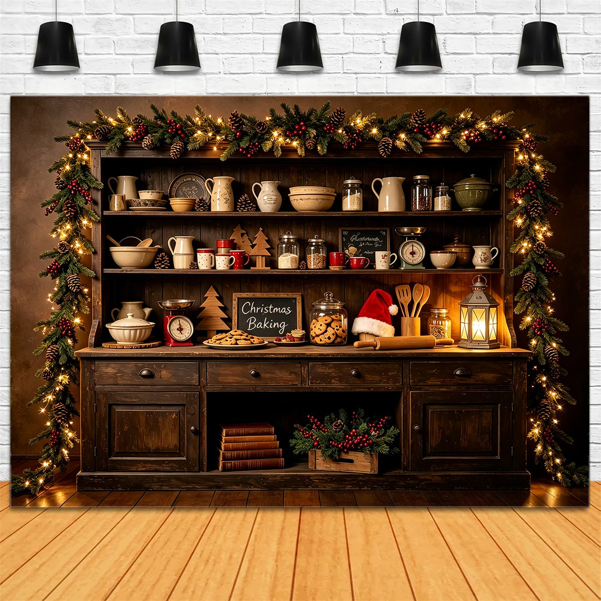 Weihnachtsküchen-Hintergründe Backblech Dunkler Wald Weihnachts-Fotografie-Hintergrund CSH68-94