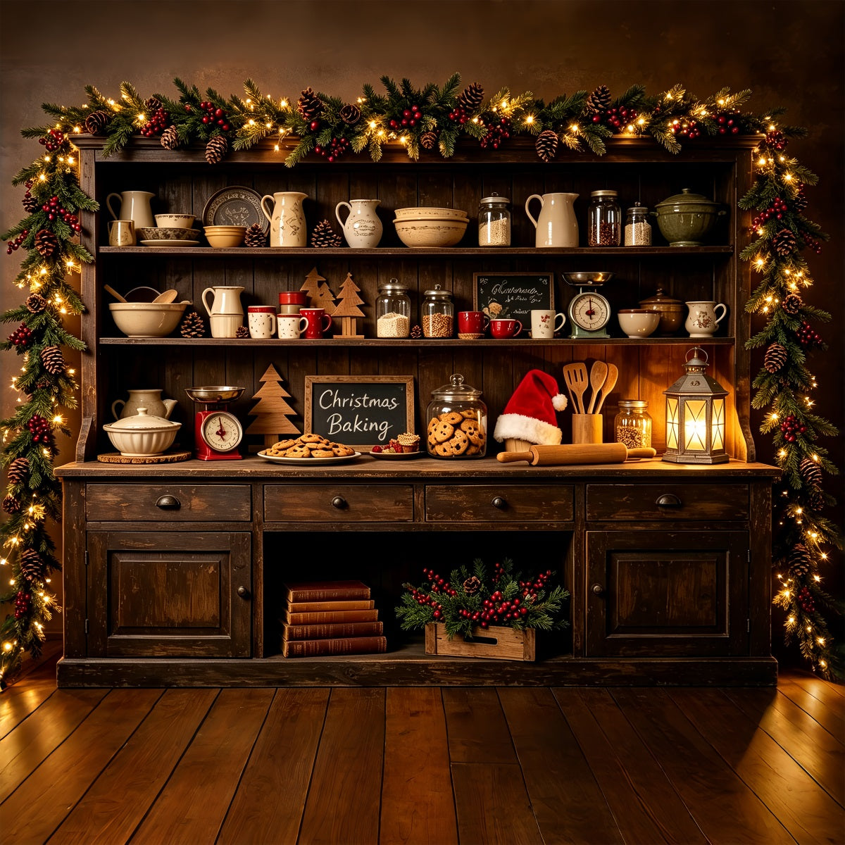 Weihnachtsküchen-Hintergründe Backblech Dunkler Wald Weihnachts-Fotografie-Hintergrund CSH68-94