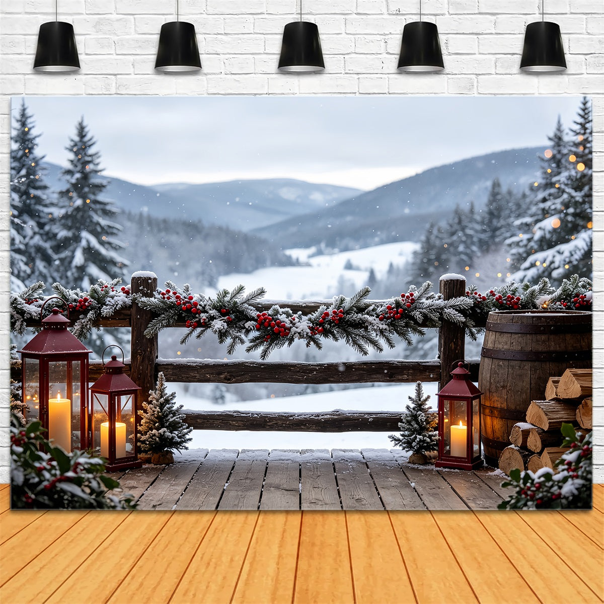 Weihnachtskulisse Mountain Lodge Garland View Große Weihnachtskulissen CSH68-98