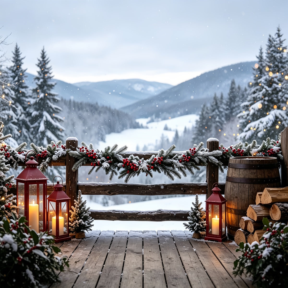 Weihnachtskulisse Mountain Lodge Garland View Große Weihnachtskulissen CSH68-98