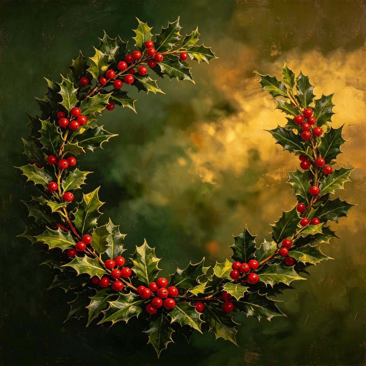 Weihnachts-Porträt-Hintergrund Bemalter Kranz Aus Stechpalmenbeeren Weihnachts-Fotohintergrund CSH69-103