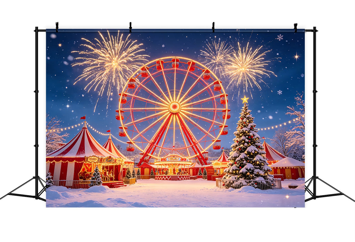 Weihnachtskulisse Für Partys Feuerwerk Am Verschneiten Riesenrad Weihnachtsfeier-Hintergrund CSH69-105