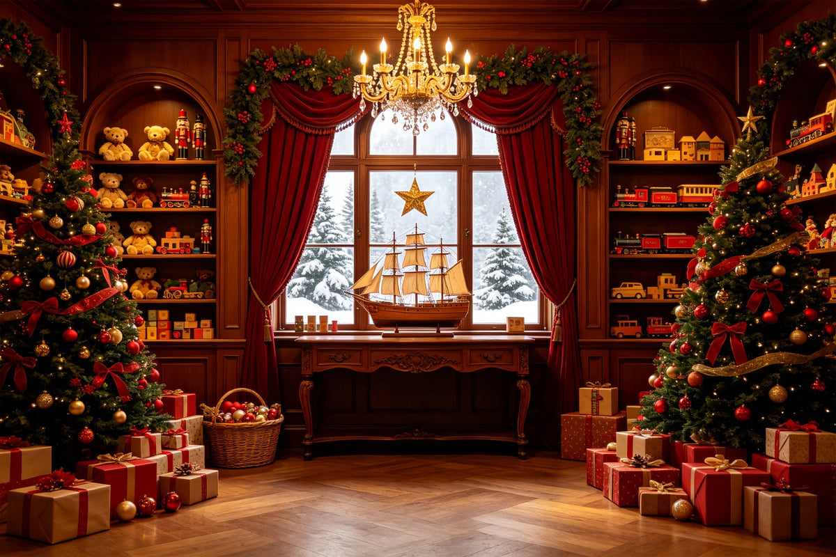Weihnachtsfeier-Hintergrund Elegante Spielzeugbibliothek-Ausstellung Weihnachts-Fotohintergründe CSH69-12