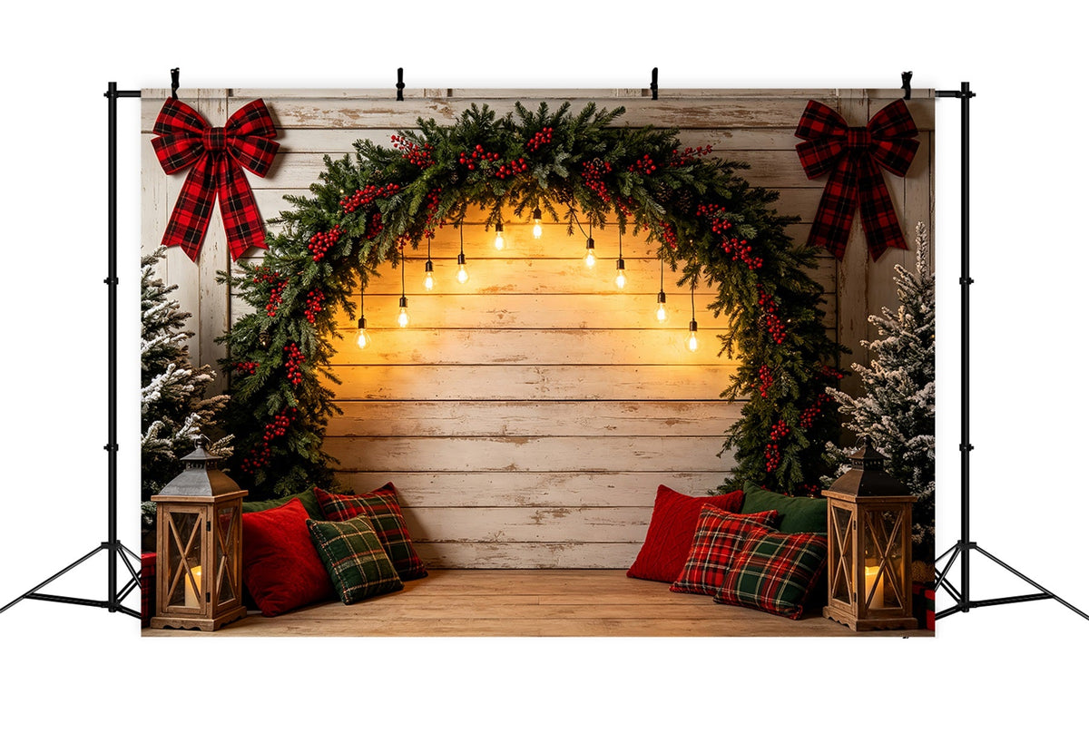 Weihnachtsbogen-Hintergrund Rustikaler Lichterbogen Mit Girlande Studio-Weihnachtskulissen CSH69-15