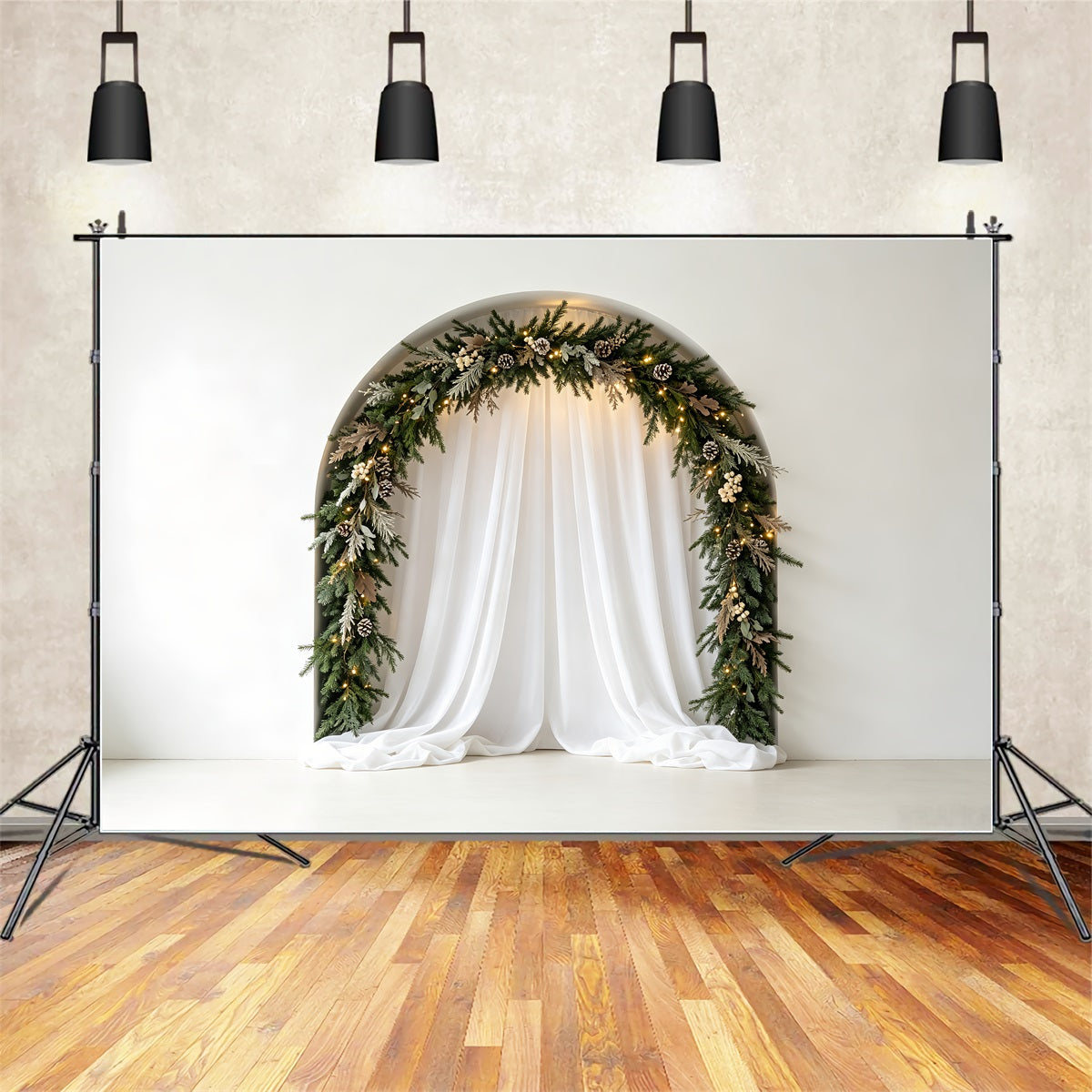 Weiße Weihnachtskulisse Eleganter Vorhanggirlandenbogen Weihnachtskulisse CSH69-26