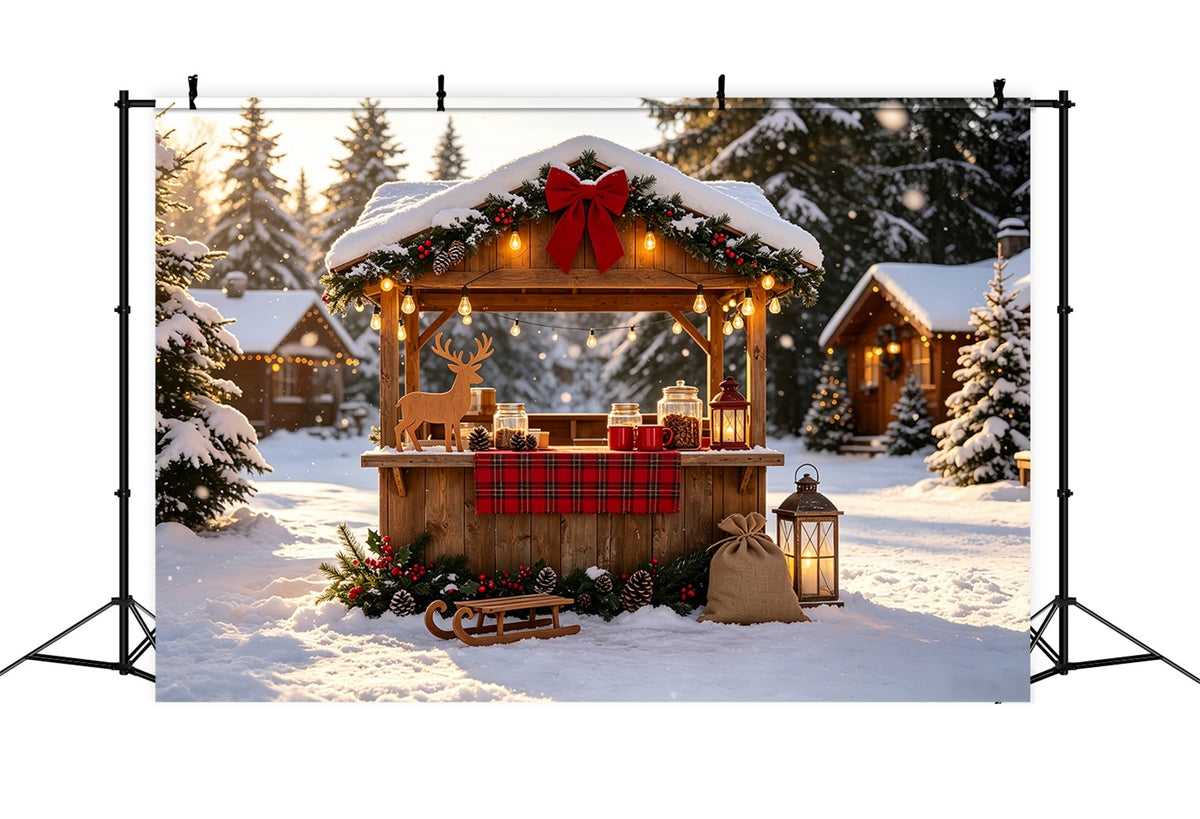 Verschneite Weihnachtskulisse Rustikaler Wintermarktstand Weihnachtskulissen CSH69-27
