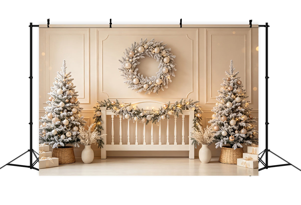 Weihnachtskopfteil-Hintergrund Elfenbeinfarbener Mattierter Kranz Weihnachts-Fotohintergründe CSH69-29