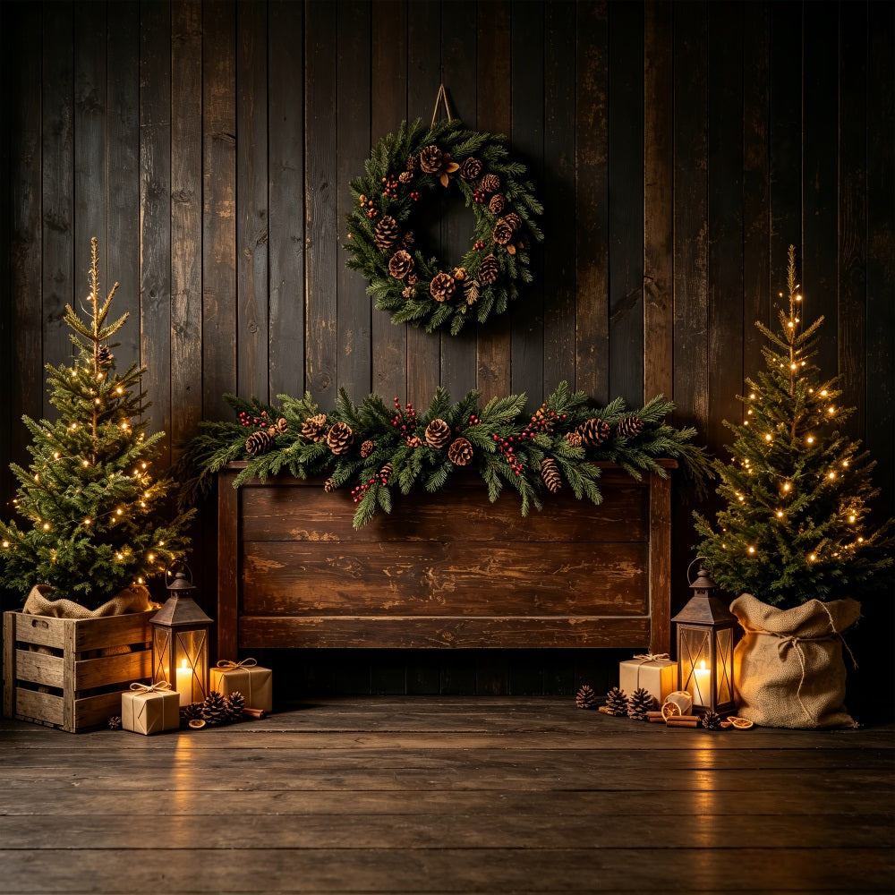 Weihnachtskulisse Aus Holz Rustikale Kiefernlaternen-Ausstellung Weihnachtshintergrund CSH69-30
