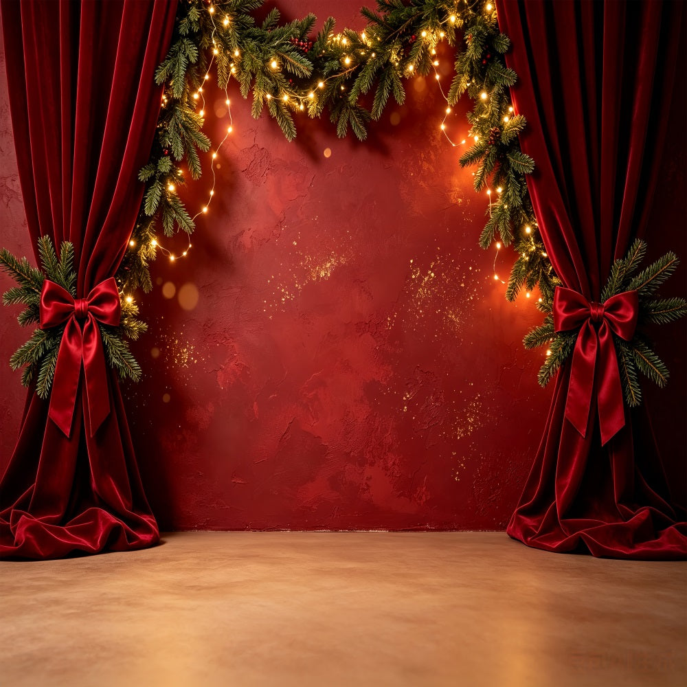 Weihnachtswand-Hintergrund Bühne Mit Rotem Samtgirlanden Weihnachts-Fotografie-Hintergründe CSH69-33