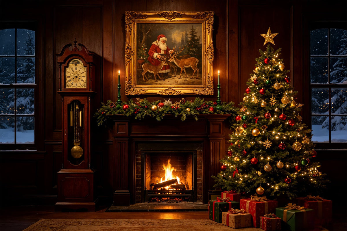 Weihnachtliche Kaminkulisse Kaminzimmer Mit Weihnachtsmannporträt Große Weihnachtskulisse CSH69-38