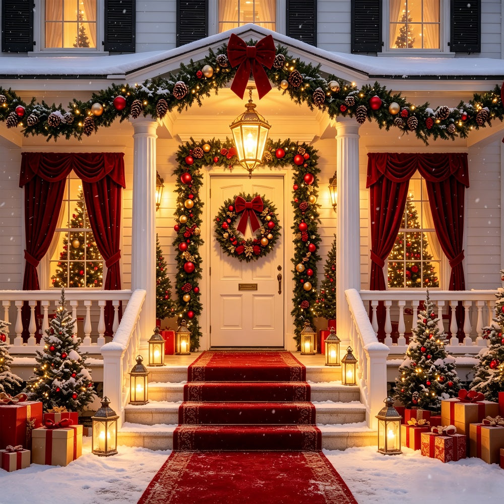 Weihnachtsnacht-Hintergrund Eingang Mit Rotem Teppich Weihnachtshintergrund Für Fotografie CSH69-40