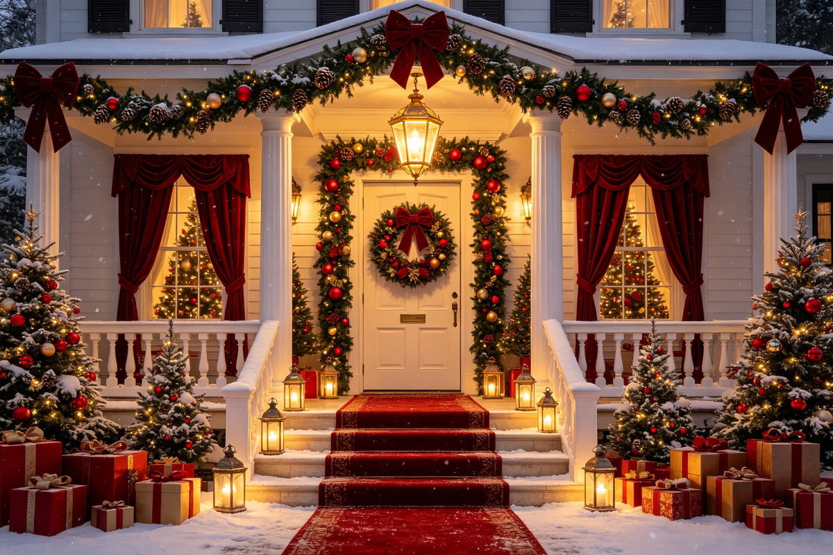 Weihnachtsnacht-Hintergrund Eingang Mit Rotem Teppich Weihnachtshintergrund Für Fotografie CSH69-40