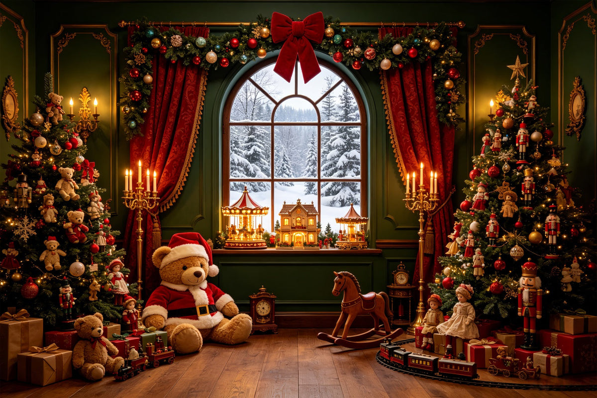 Vintage-Weihnachtskulisse Toyland Schaufenster Teddybärensalon Weihnachts-Fotografie-Hintergründe CSH69-41