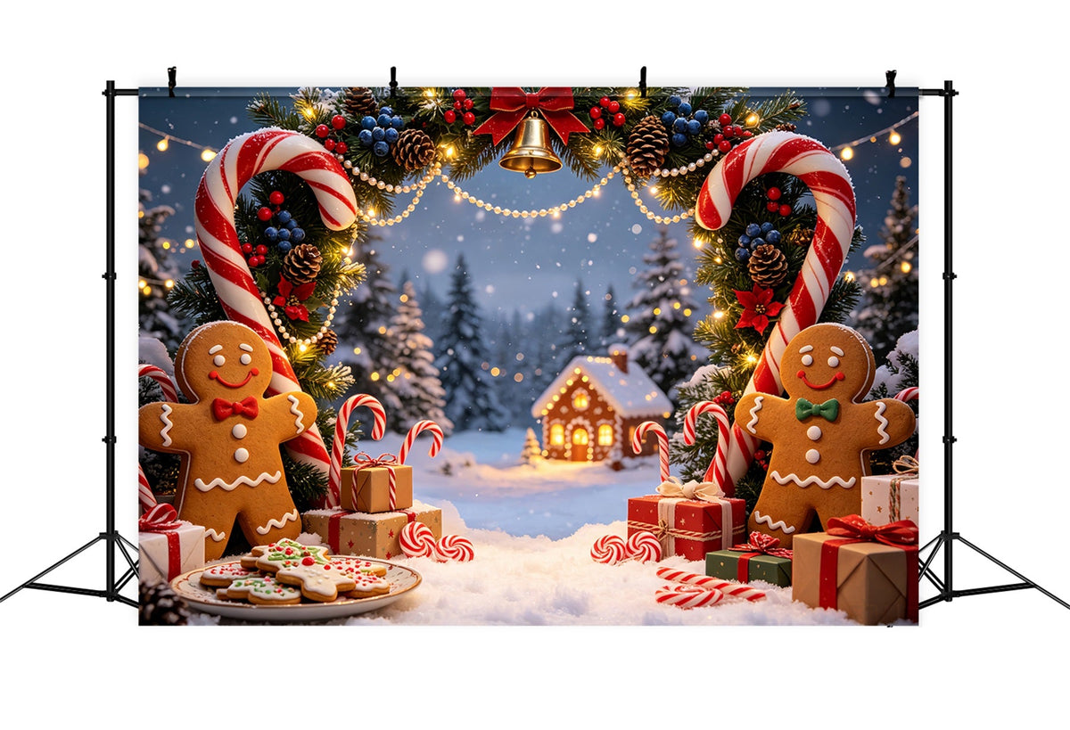 Lebkuchen-Weihnachtskulisse Zuckerstangenbogen Im Dorf Weihnachtsstudio-Hintergrund CSH69-44