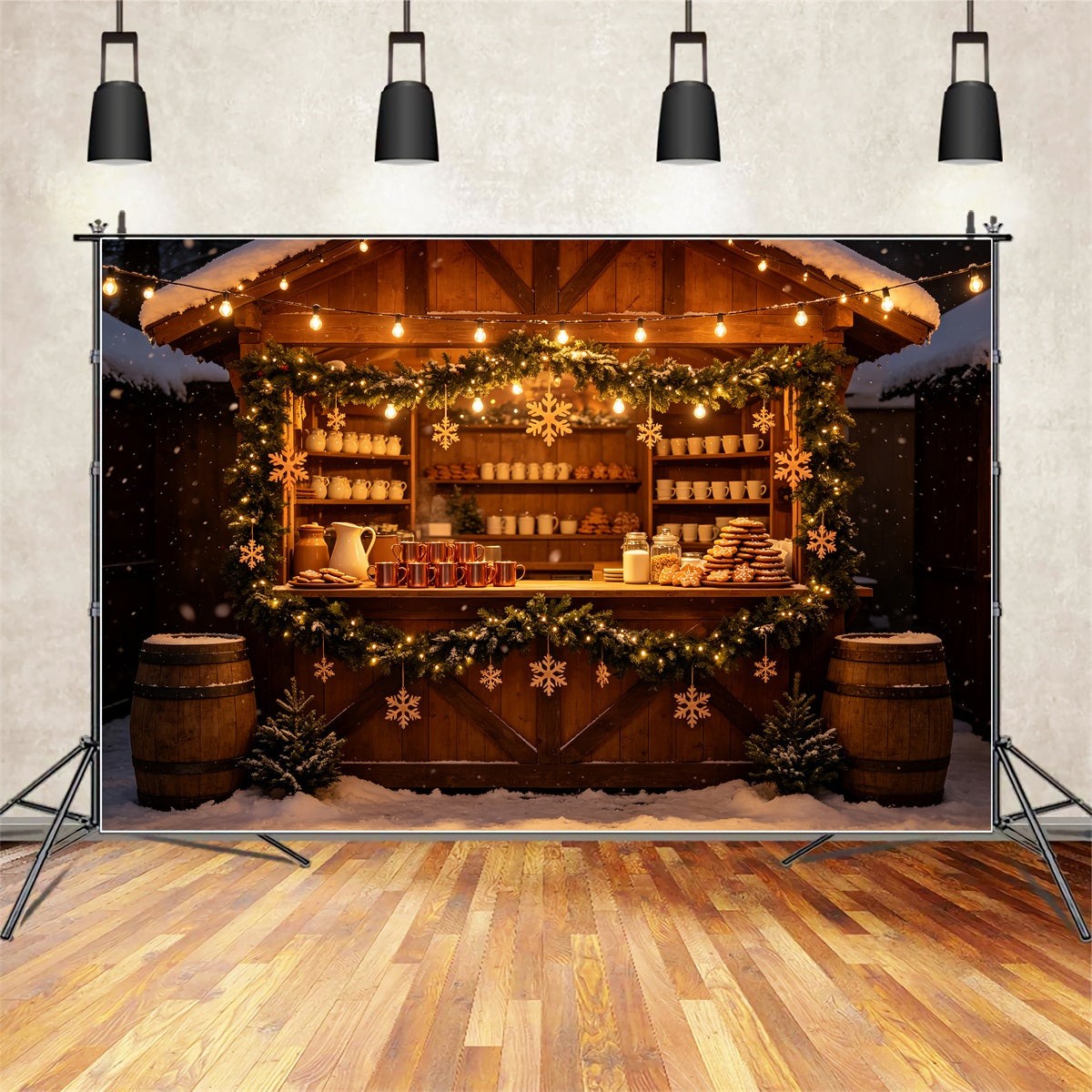 Winterliche Weihnachtskulisse Marktstand Für Schneeflockenkekse Weihnachtsfotohintergrund CSH69-45
